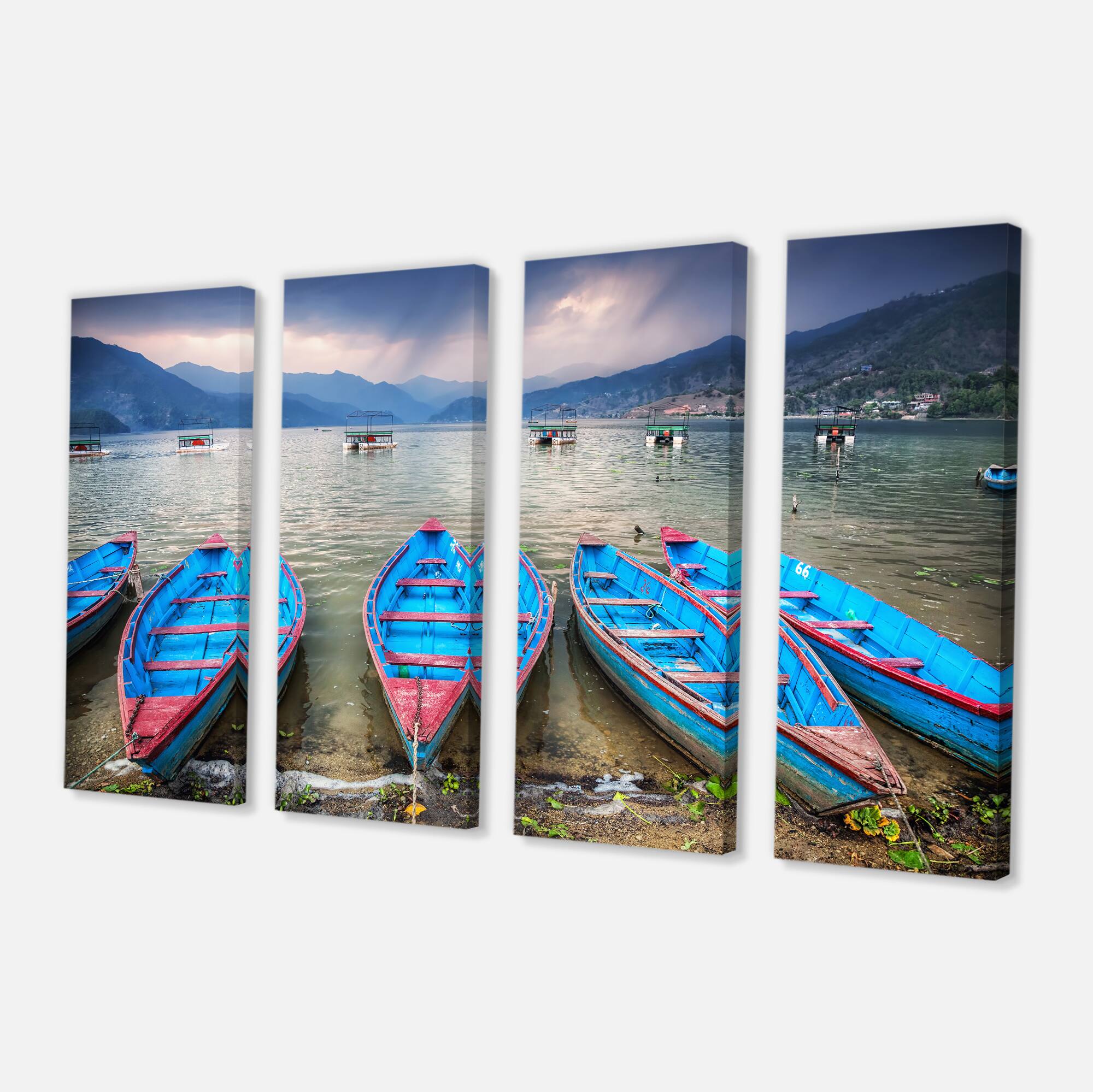 Designart - Row of Blue Boats in Pokhara Lake